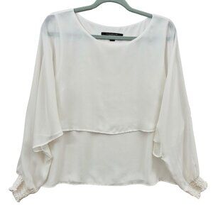 Marc New York Top White Lightweight Sheer Ruffle Long Sleeve Sz S